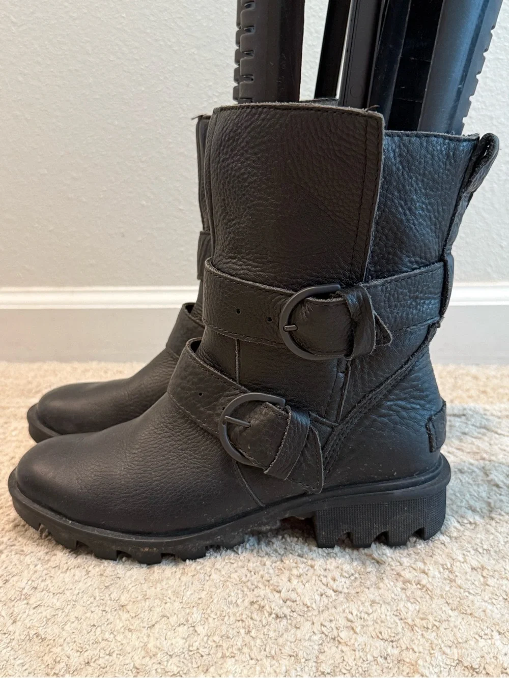 SOREL Phoenix Ankle Moto Boots Black Waterproof Leather Mid-Calf – Size 5